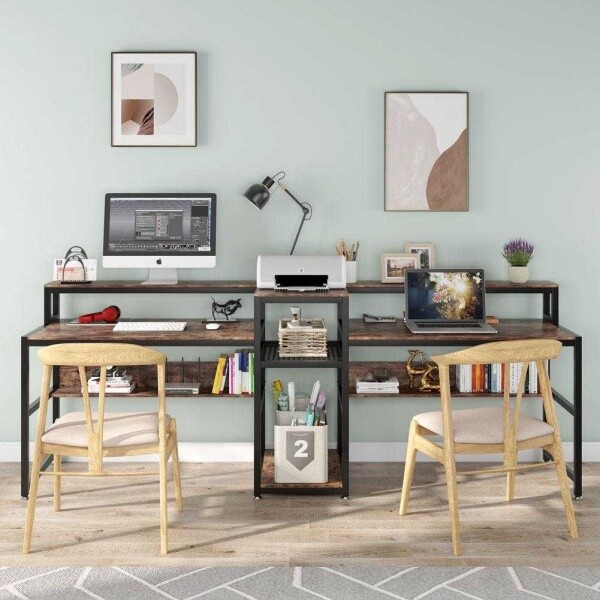 Zizuva Tasarım 240x60x75 CM 2 Kişilik Ceviz Çalışma Masası