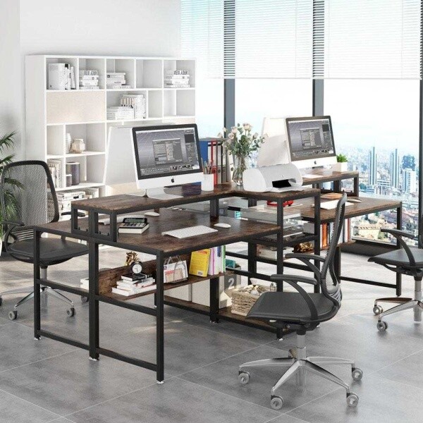Zizuva Tasarım 240x60x75 CM 2 Kişilik Ceviz Çalışma Masası