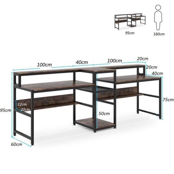 Zizuva Tasarım 240x60x75 CM 2 Kişilik Ceviz Çalışma Masası