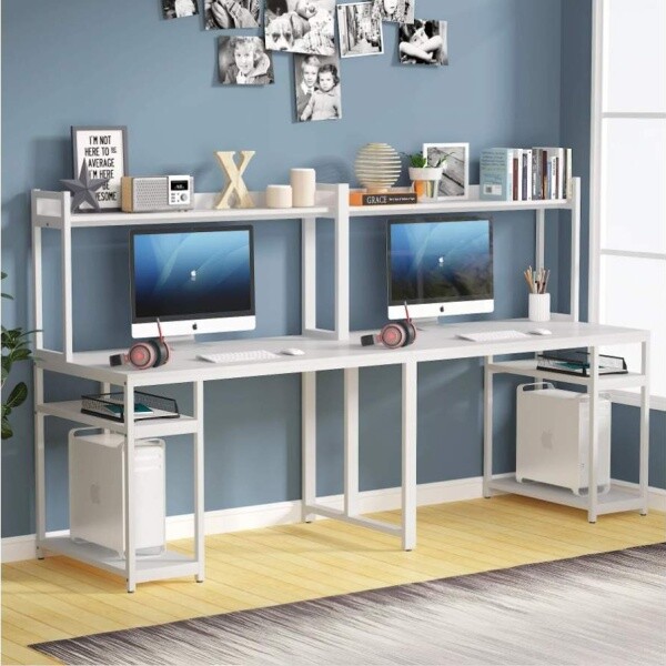 Zizuva Tasarım 240x60x135 CM İki Kişilik Beyaz Ev ve Ofis Çalışma Masası
