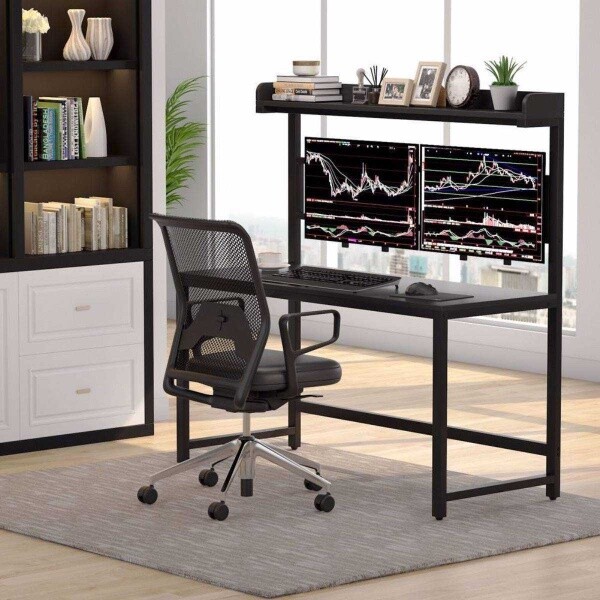 Zizuva Tasarım 140x60x145 CM Monitör Askılıklı Siyah Çalışma Masası