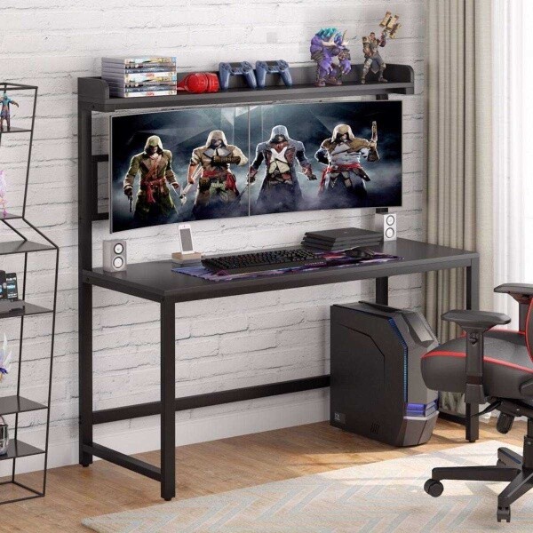 Zizuva Tasarım 140x60x145 CM Monitör Askılıklı Siyah Çalışma Masası