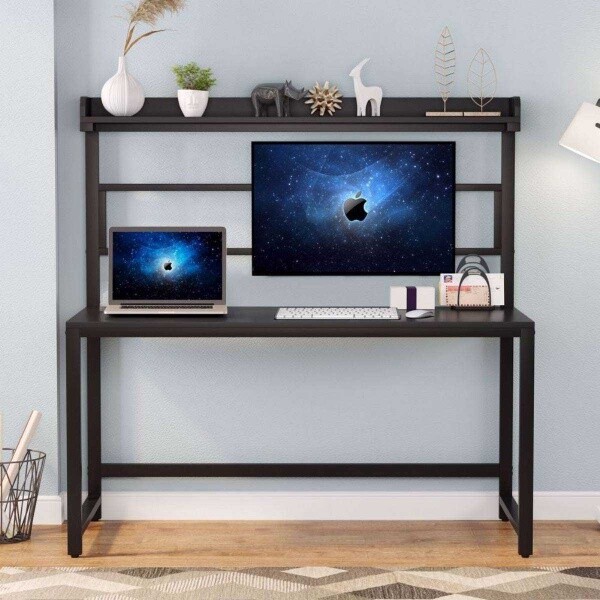Zizuva Tasarım 140x60x145 CM Monitör Askılıklı Siyah Çalışma Masası