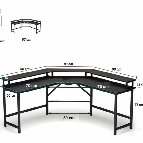 Zizuva Tasarım 50x87 CM L Model Siyah Bilgisayar ve Çalışma Masası