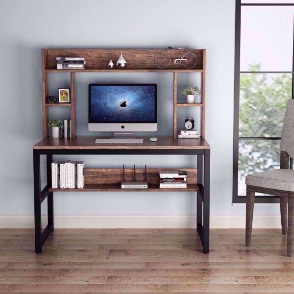 Zizuva Tasarım 120x60x140 CM Kitaplıklı Ceviz Çalışma Masası