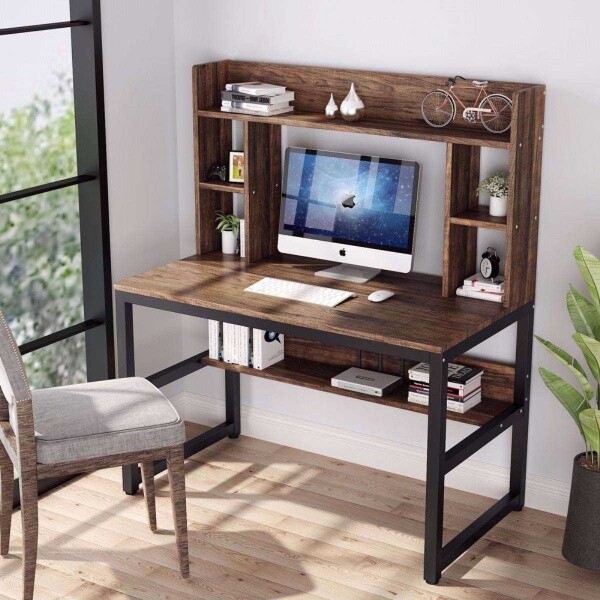 Zizuva Tasarım 120x60x140 CM Kitaplıklı Ceviz Çalışma Masası