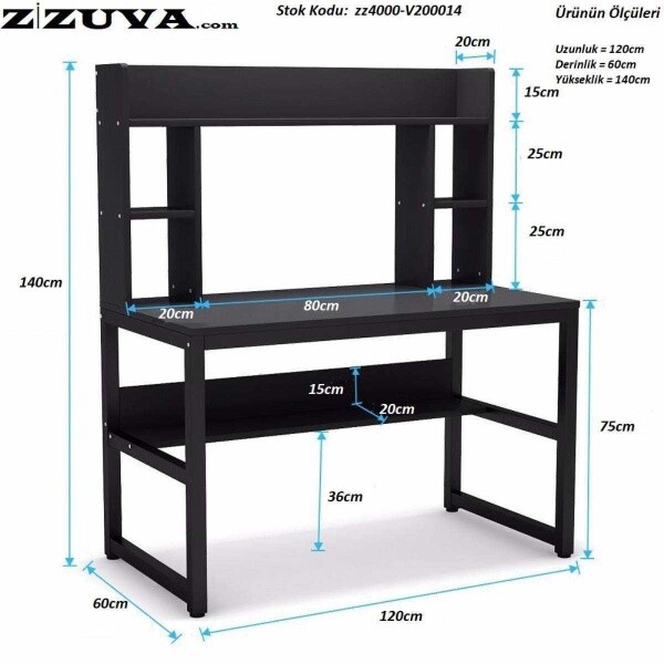 Zizuva Tasarım 120x60x140 CM Kitaplıklı Ceviz Çalışma Masası