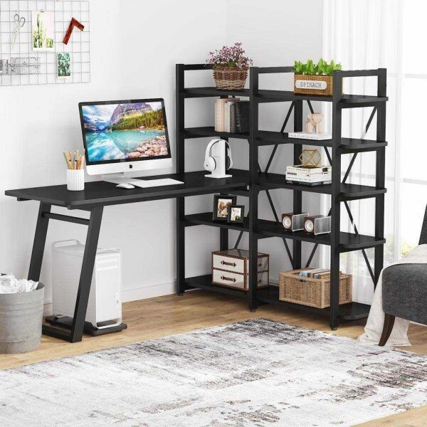 Zizuva Tasarım 145x60x75 CM Kitaplıklı Siyah Çalışma Masası