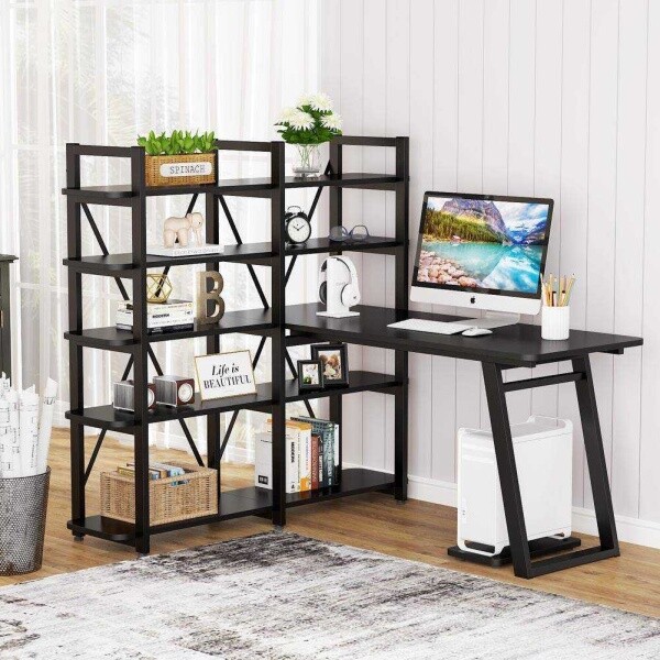 Zizuva Tasarım 145x60x75 CM Kitaplıklı Siyah Çalışma Masası