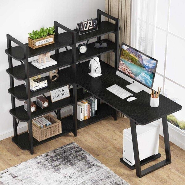 Zizuva Tasarım 145x60x75 CM Kitaplıklı Siyah Çalışma Masası