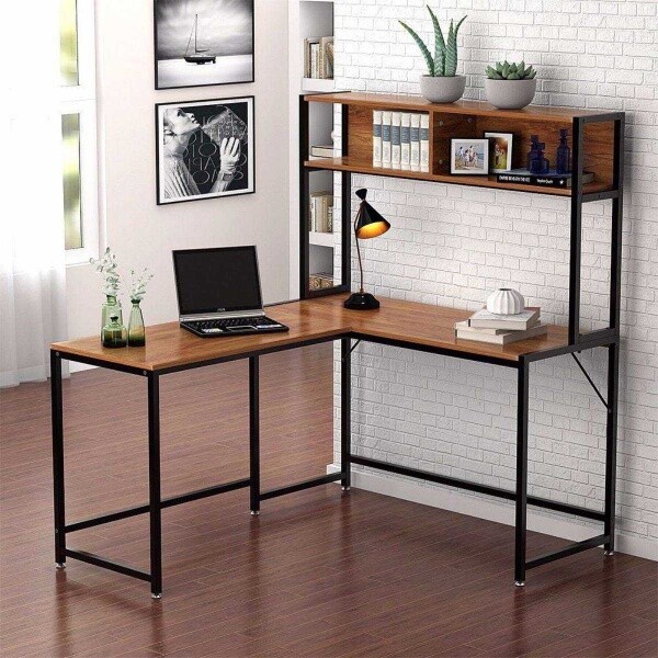 Zizuva Tasarım 140x150x50 CM L Model Kitaplıklı Çalışma Masası