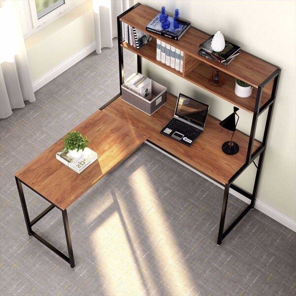 Zizuva Tasarım 140x150x50 CM L Model Kitaplıklı Çalışma Masası