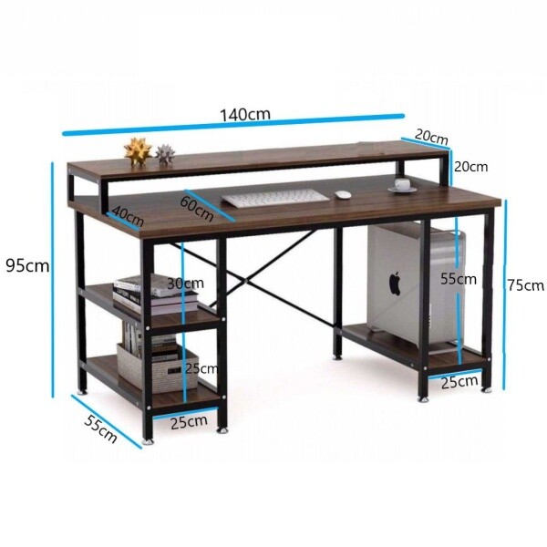 Zizuva 140x95x60 CM Ceviz Ev Ofis Bilgisayar Metal Raflı Çalışma Masası