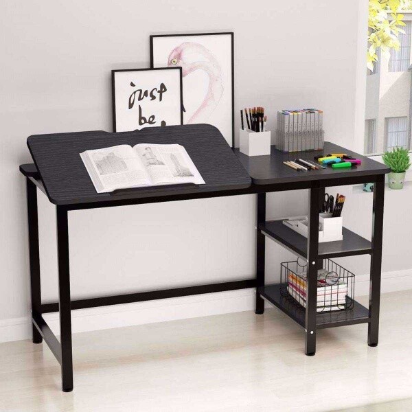 Zizuva Tasarım 140x60x75 CM Raflı Siyah Çizim ve Çalışma Masası