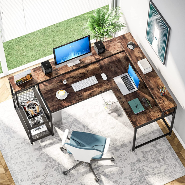 Zizuva Tasarım 175x90x60 CM L Model Tel Raflı Çalışma Masası