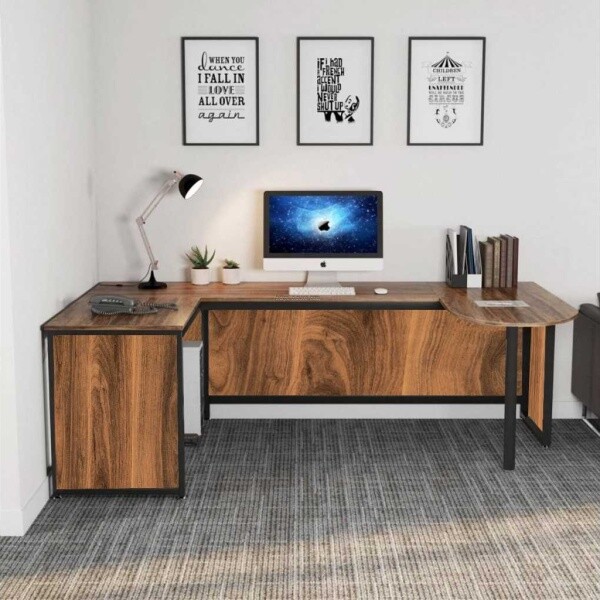 Zizuva Tasarım 135+90+100x60+50x75 CM Ceviz L Model Çalışma Masası