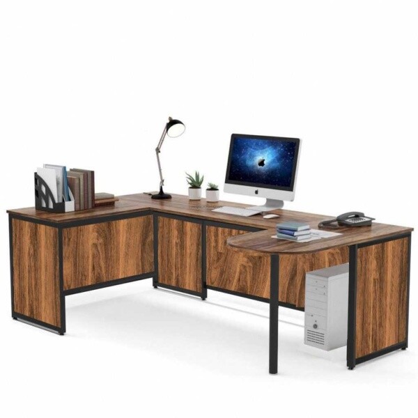 Zizuva Tasarım 135+90+100x60+50x75 CM Ceviz L Model Çalışma Masası