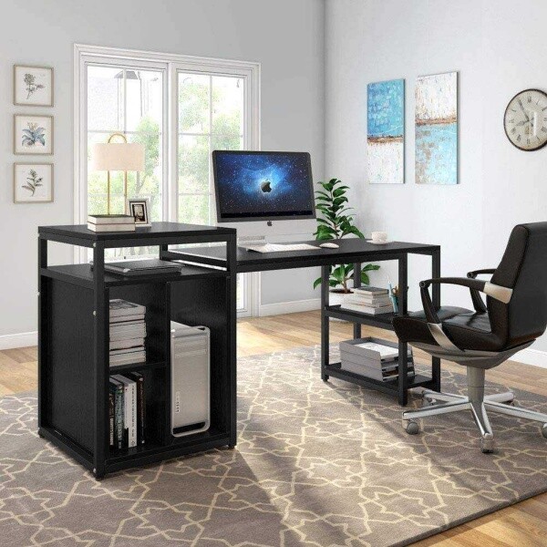 Zizuva Tasarım 180x60x76 CM Raflı Siyah Çalışma Masası
