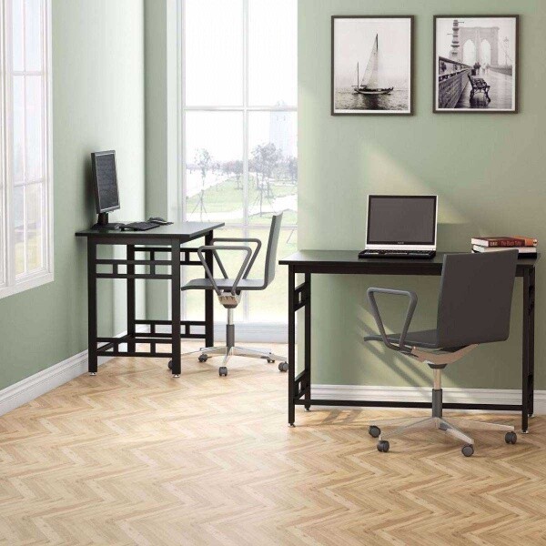 Zizuva Tasarım 170+150x60x75 CM L Model Siyah Oval Çalışma Masası