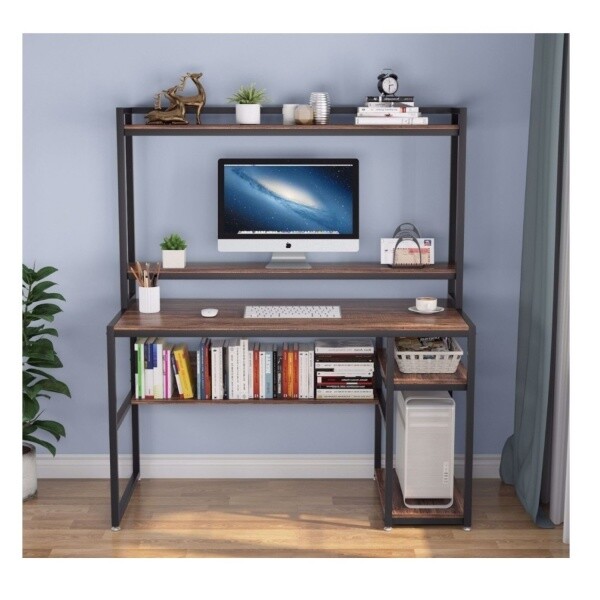 Zizuva Tasarım 120x60x150 CM Raflı Kitaplıklı Ceviz Oyuncu ve Çalışma Masası