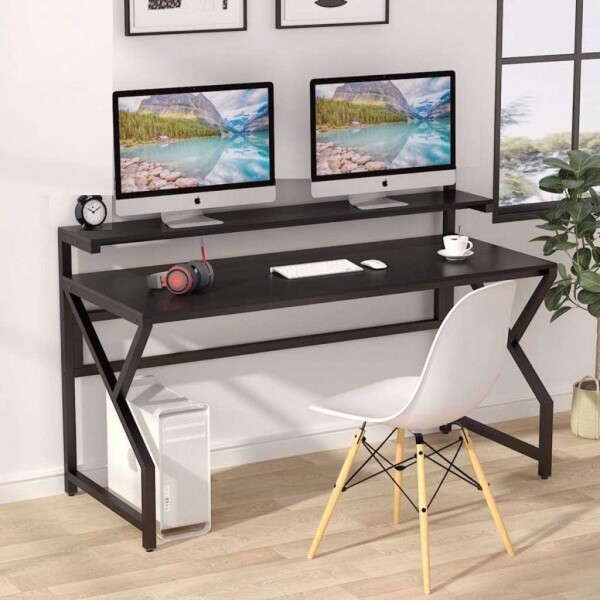 Zizuva Tasarım 120x60x95 CM Monitör Sehpalı Siyah Bilgisayar Masası