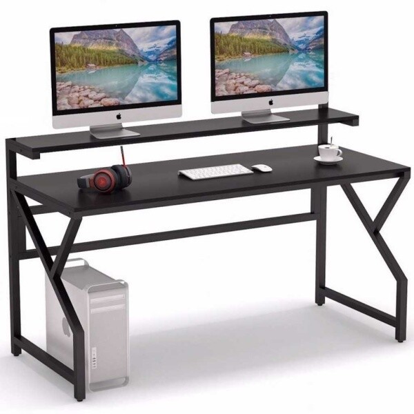Zizuva Tasarım 120x60x95 CM Monitör Sehpalı Siyah Bilgisayar Masası