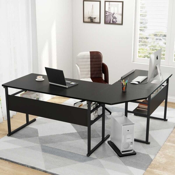 Zizuva Tasarım 180+150x60x75 CM L Model Siyah Çizim ve Çalışma Masası