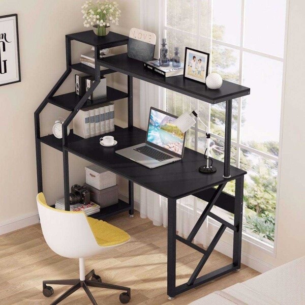 Zizuva Tasarım 150x60x140 CM Kitaplıklı Siyah Bilgisayar ve Çalışma Masası