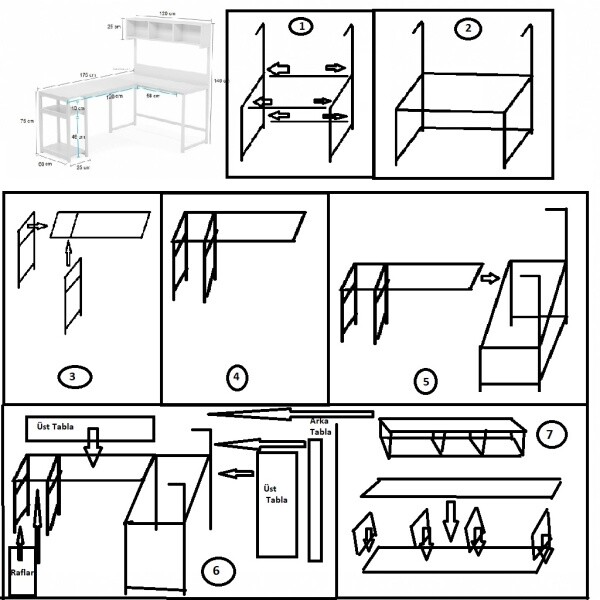 Zizuva Tasarım 175x55x140 CM L Model Ceviz Çalışma Masası