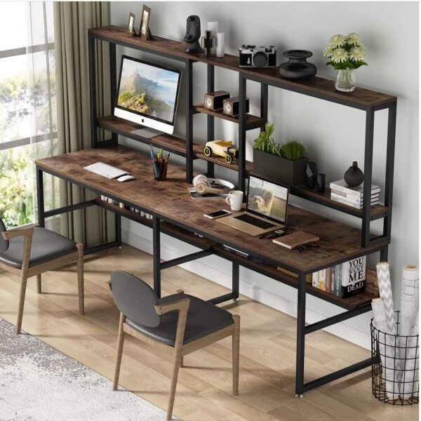 Zizuva Tasarım 240x60x155 CM İki Kişilik Ceviz Ev ve Ofis Çalışma Masası