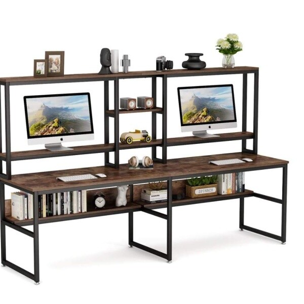 Zizuva Tasarım 240x60x155 CM İki Kişilik Ceviz Ev ve Ofis Çalışma Masası