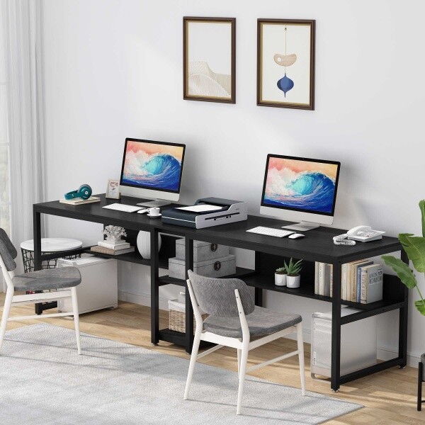 Zizuva Tasarım 200x60x75 CM 2 Kişilik Siyah Çalışma Masası
