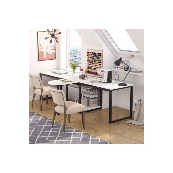 Zizuva Tasarım 240x60x75 CM İki Kişilik Beyaz Çalışma Masası