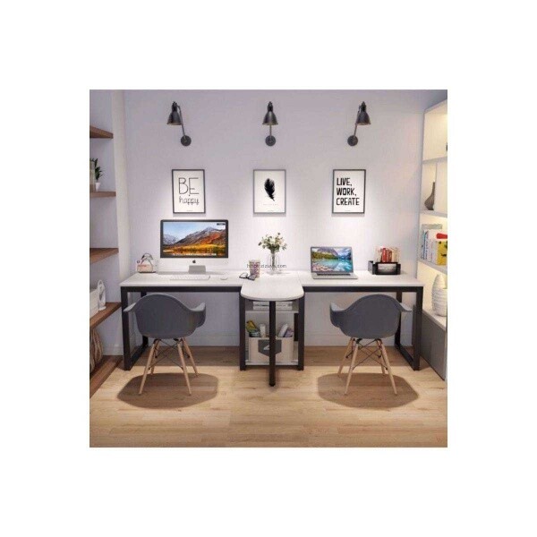 Zizuva Tasarım 240x60x75 CM İki Kişilik Beyaz Çalışma Masası