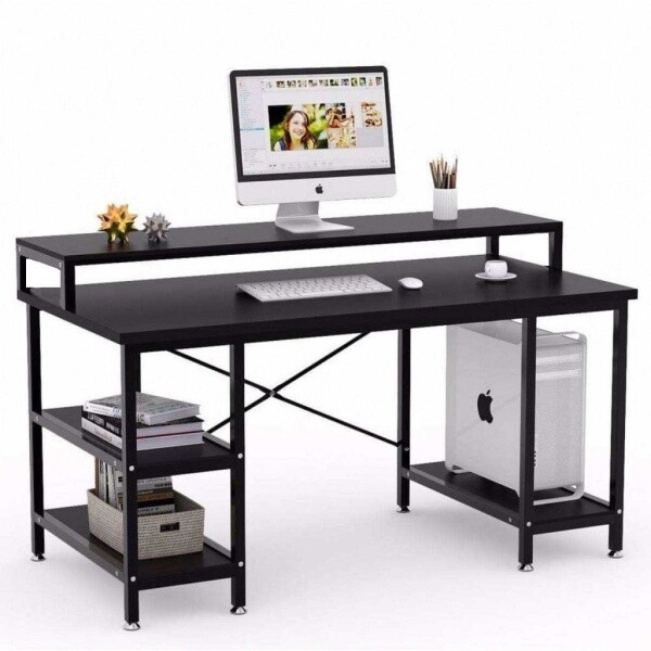 Zizuva 140x95x60 CM Metal Raflı Siyah Çalışma Masası