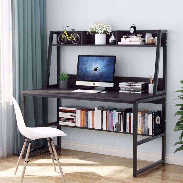 Zizuva Tasarım 120x140x60 CM Kitaplıklı Metal Siyah Çalışma Masası