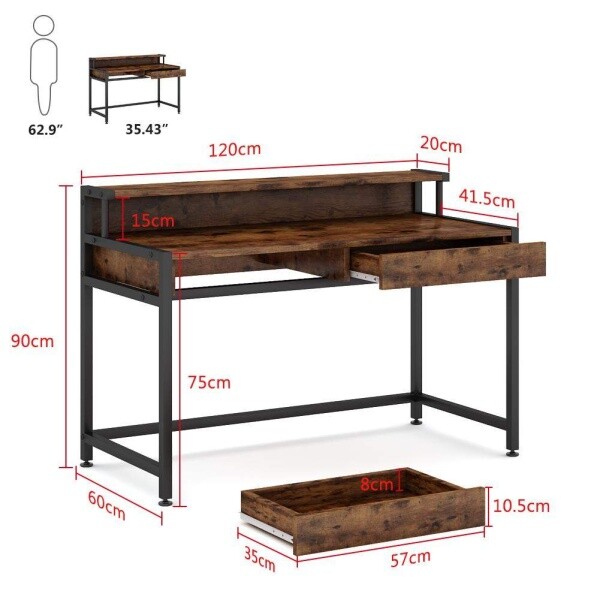 Zizuva Tasarım 120x90x60 CM Monitör Sehpalı Ceviz Çalışma Masası