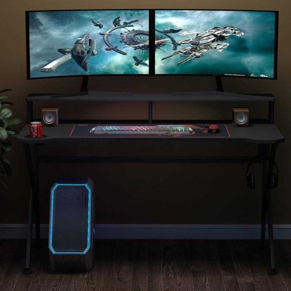 Zizuva Tasarım 140x90x60 CM Askılıklı Siyah Oyuncu ve Çalışma Masası