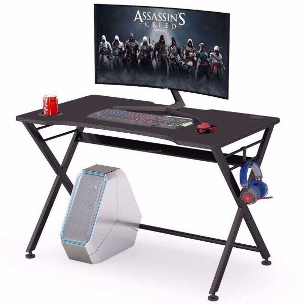 Zizuva Tasarım 140x75x70 CM Askılıklı Siyah Oyuncu ve Çalışma Masası