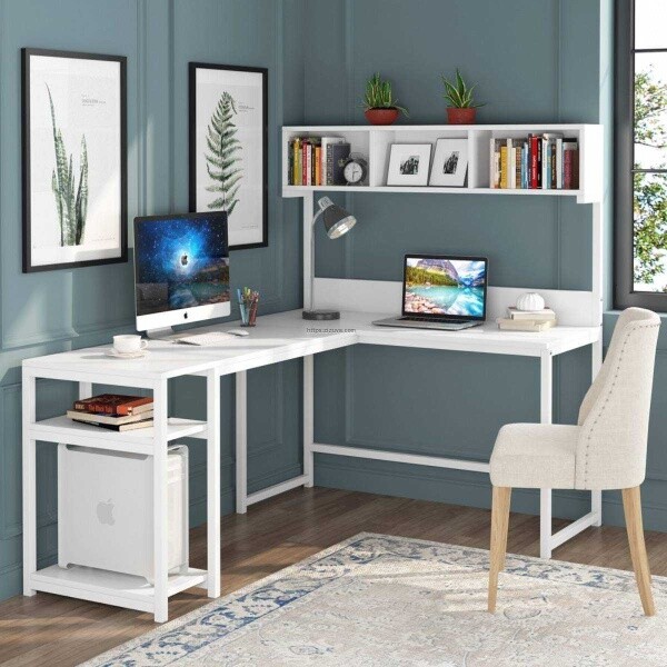 Zizuva Tasarım 175x140x55 CM L Model Raflı ve Kitaplıklı Çalışma Masası