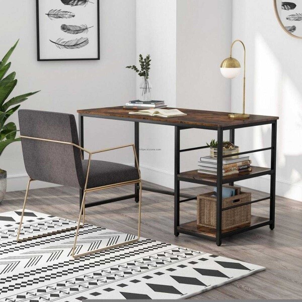 Zizuva Tasarım 140x75x60 CM Raflı Ceviz Çalışma Masası