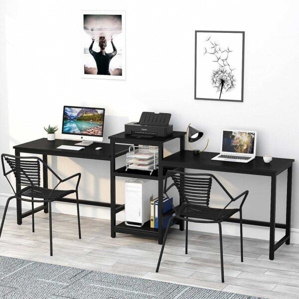 Zizuva Tasarım 250x75x60 CM İki Bölmeli Siyah Çalışma Masası