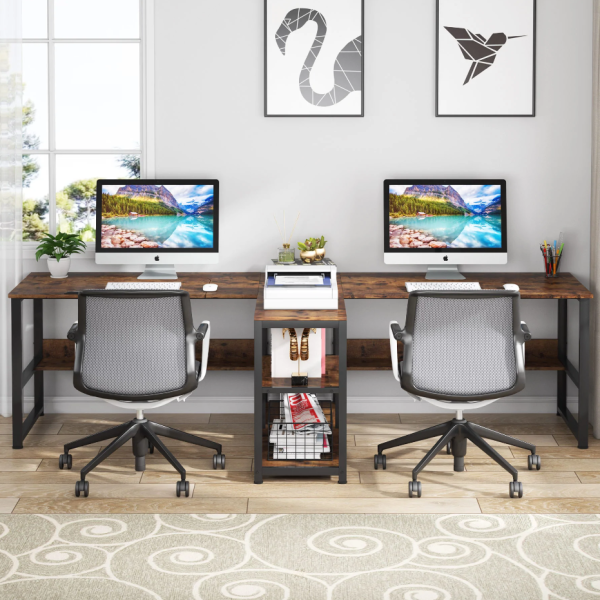 Zizuva Tasarım 240x75x60 CM 2 Kişilik Ceviz Çizim ve Bilgisayar Masası
