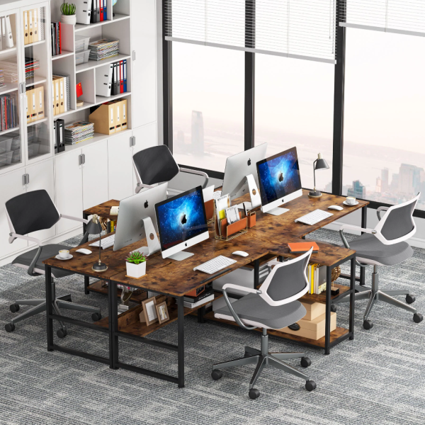 Zizuva Tasarım 240x75x60 CM 2 Kişilik Ceviz Çizim ve Bilgisayar Masası