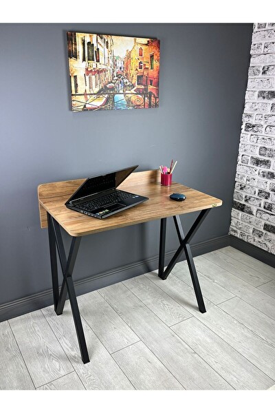 Hey Modüler Mobilya Hayal 90 CM Ceviz Metal Siyah Ayaklı Bilgisayar Çalışma Masası