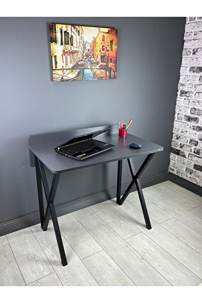 Hey Modüler Mobilya Hayal 90 CM Antrasit Gri Metal Siyah Ayaklı Bilgisayar Çalışma Masası