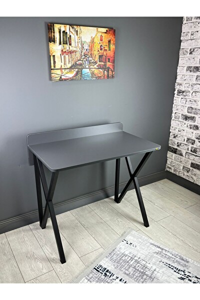 Hey Modüler Mobilya Hayal 90 CM Antrasit Gri Metal Siyah Ayaklı Bilgisayar Çalışma Masası