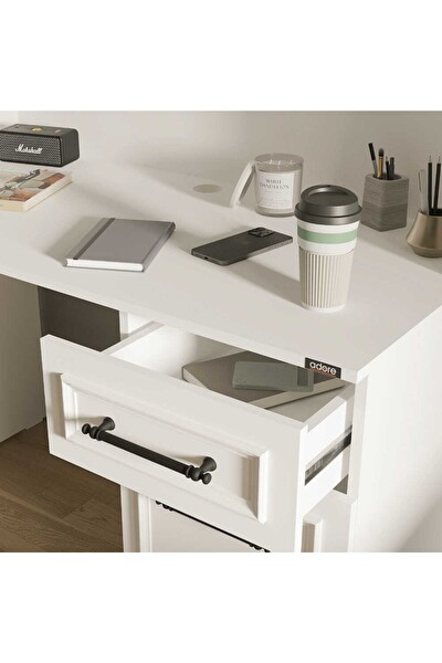 Adore Mobilya Country Çekmeceli Kapaklı Çalışma Masası-Mat Lake Beyaz (Diamond Beyaz) 120x167x60 CM (GxYxD)
