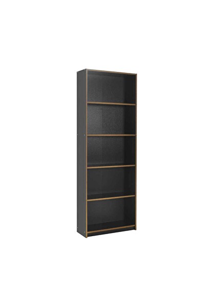 Adore Mobilya Modern 5 Raflı Kitaplık-Antrasit-Kontra 64x182x26 CM (GxYxD)