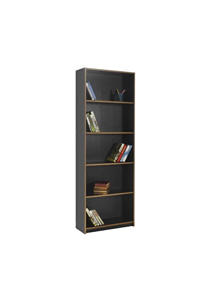 Adore Mobilya Modern 5 Raflı Kitaplık-Antrasit-Kontra 64x182x26 CM (GxYxD)